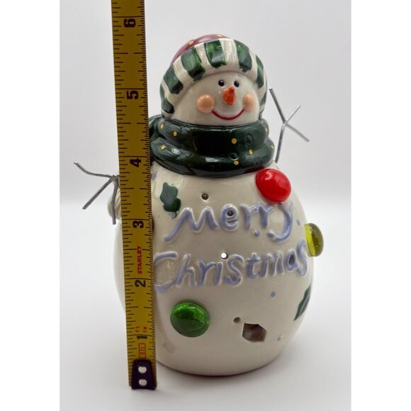 Cheerful Snowman Tealight Holder Merry Christmas Ceramic - Picture 3 of 9